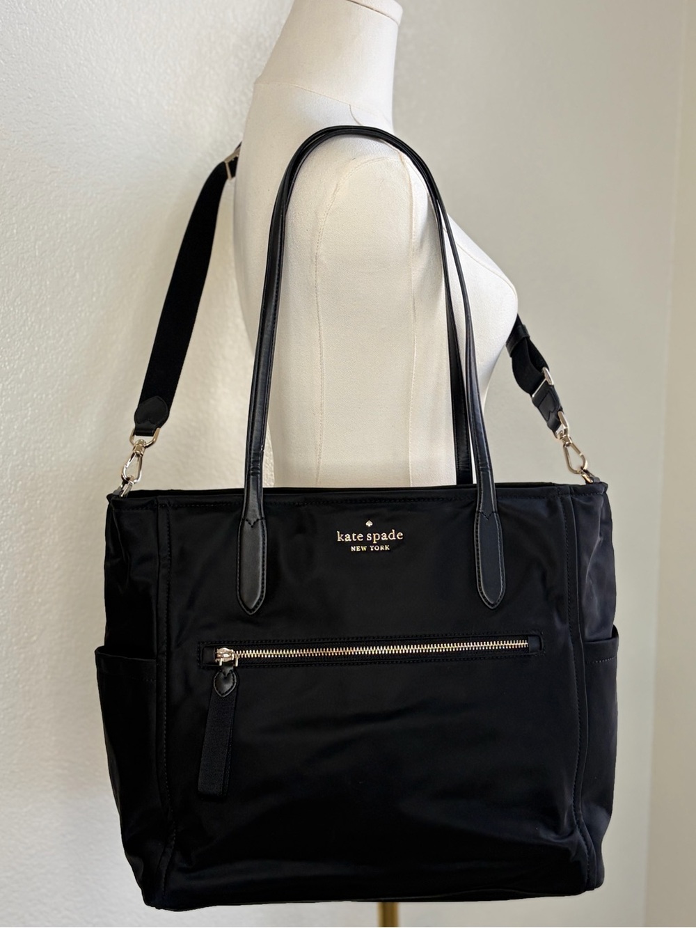Kate Spade Black Nylon Baby Diaper Tote Bag + Changing Pad